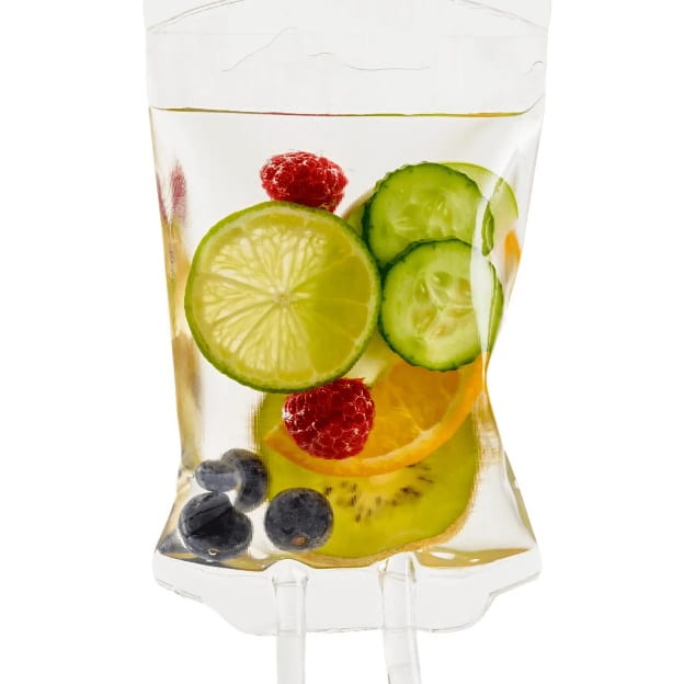 nutrient iv bag with different fruits inside featured photo
