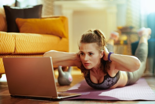 Women doing yoga online