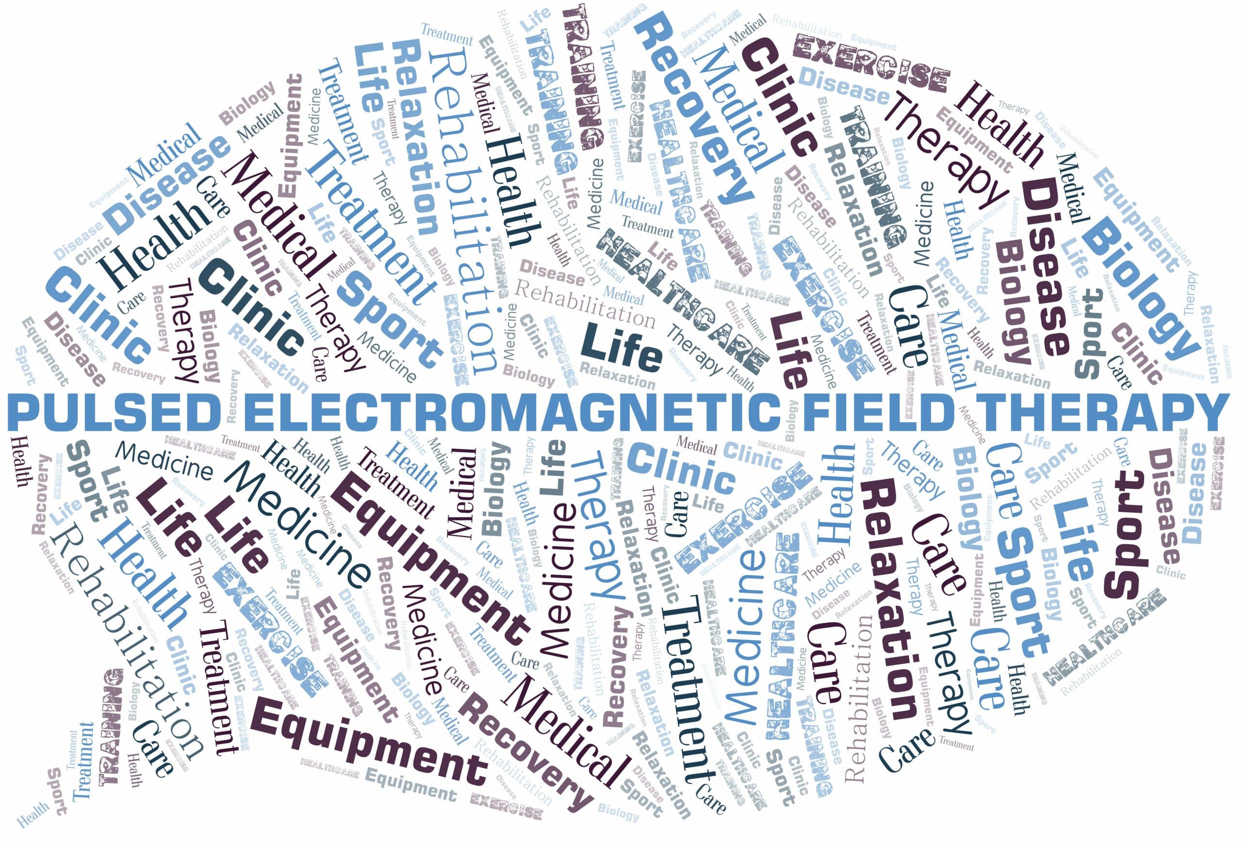 Pulsed Electromagnetic Field Therapy word cloud. Wordcloud made with text only.