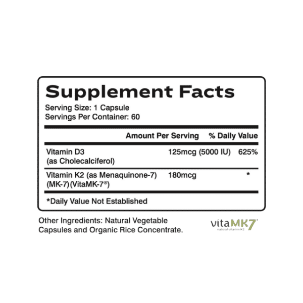 D3 & K2 Capsules (60c) Supplement Facts
