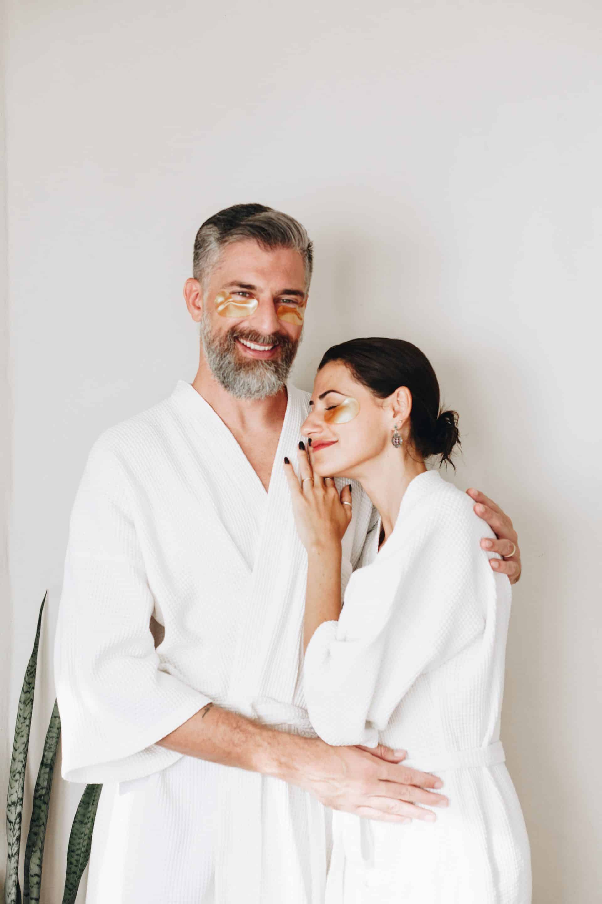Middle-aged couple getting skin care