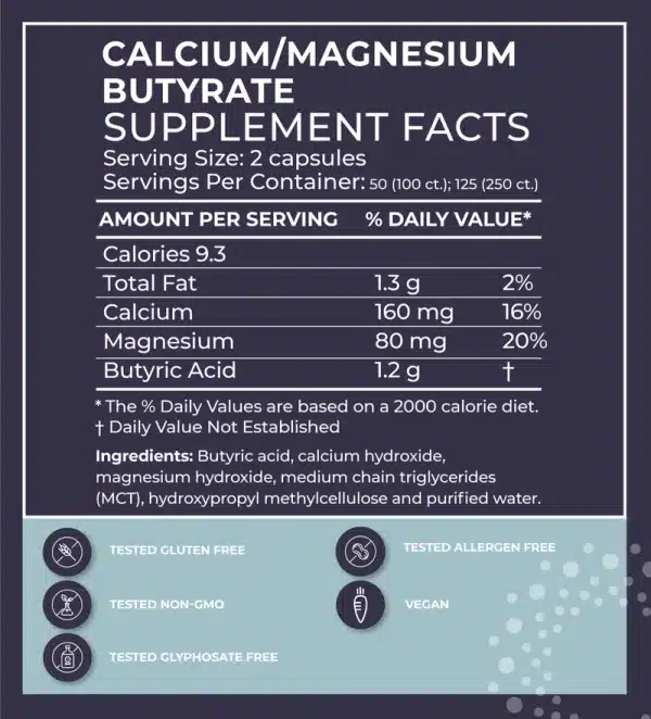 Calcium Magnesium Butyrate Capsules Supplement Facts