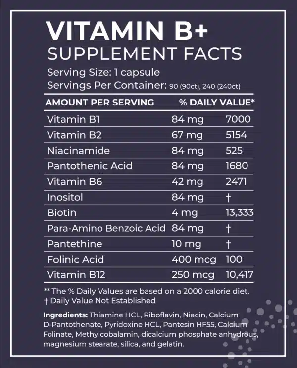 Vitamin B+ Capsules Supplement Facts