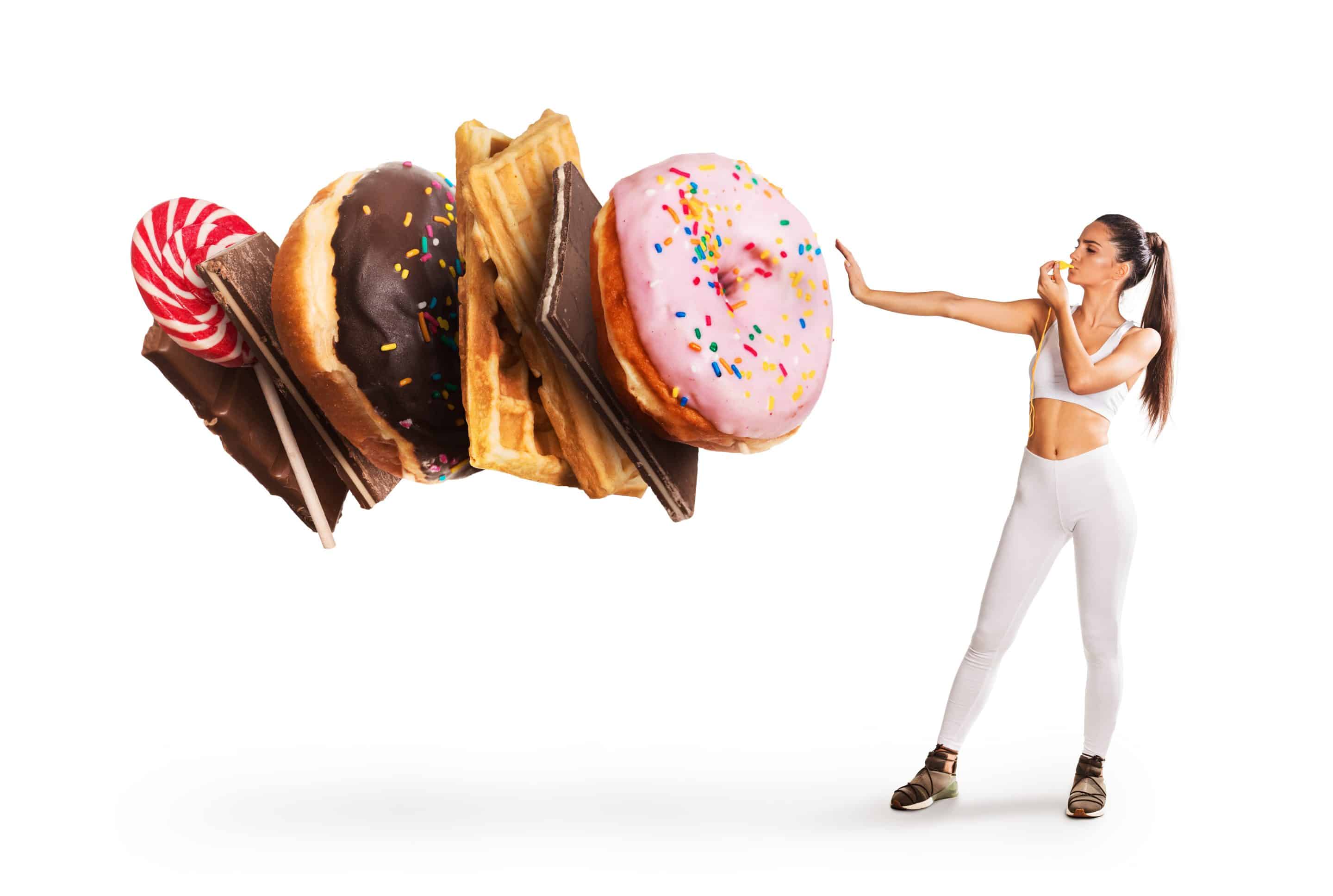 Woman stopping donuts